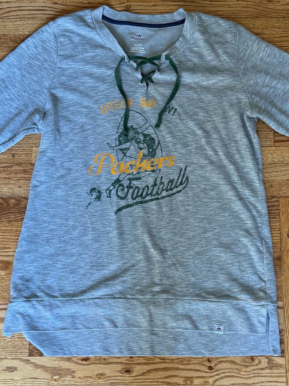 Green Bay Packers Gray Lace-Up Pullover Lightweight Sweatshirt